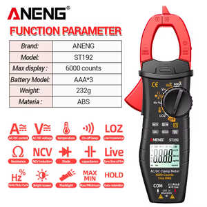 Multimètre numérique à pince ANENG ST192, 6000 True RMS, mesure de la capacité, NCV, Ohmmètre, Transistor, IP66 - Product Image 4