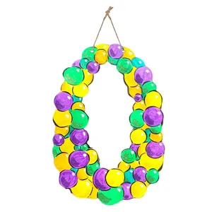 Mardi Gras Beads Door Hanger Hanging Wood Sign Plaque Decorations for Home/Bedroom/Office/Party/Man Cave Wall Decor