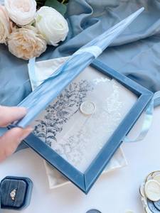 กล่องกำมะหยี่สีฟ้าฝุ่นสำหรับการ์ดเชิญงานแต่งงานกระดาษฟอยล์สีทองขนาด5x7 15th การ์ดวันเกิด - Product Image 3