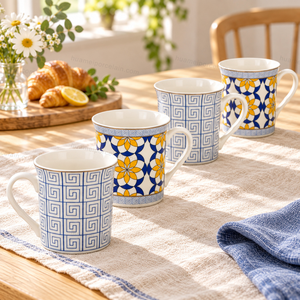 CASA <span class=keywords><strong>HEMERA</strong></span> Ensemble de 4 tasses à café en porcelaine à motif géométrique floral personnalisé, style moderne et luxueux, sans BPA - Product Image 4
