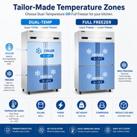 Refrigerador Comercial de Cuatro Puertas con Doble Temperatura, Acero Inoxidable, Enfriamiento por Aire, Sin Escarcha, para Restaurante
