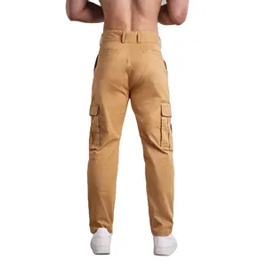 Custom Men's Straight EU Size Khaki Stretch Leisure Pants Three-dimensional Pockets Multi-pocket Cotton Cargo pants for men