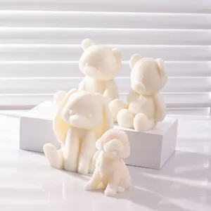 Molde de silicona 3D para vela de oso de peluche, molde para vela de conejo