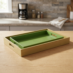 Bamboo Lacquer Serving Tray Hole Handles Handmade Eco-friendly Durable Vietnam <b>Craft</b> Matt Transparent Color Mekocraft Brand Home - Product Image 3