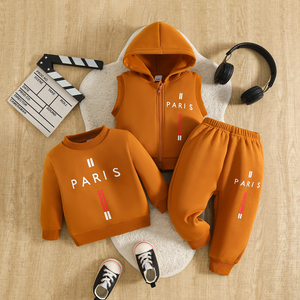 Ensemble de survêtement 3 pièces pour enfants (6M-3T) avec imprimé lettres Paris, <span class=keywords><strong>gilet</strong></span> à capuche zippé, sweat-shirt et pantalon de jogging pour garçons et filles - Vente en gros - Product Image 6