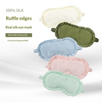 Masker Mata Sutra Mulberry 100% dengan Renda, Pinggiran Berumbai, Tali Tipis, Logo Bordir, Desain Blackout, Menutup Mata