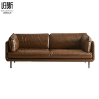 Canapé d'angle minimaliste italien en cuir caramel, trois places, extensible, en cuir pleine fleur huilé, pour salons de petite taille
