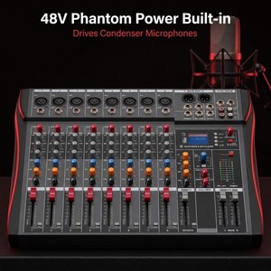Console de mixage audio 8 canaux avec alimentation fantôme, USB, Bluetooth pour petite groupe, église, école, conférence - Product Image 1