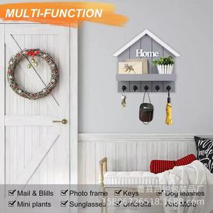 Rustic Home Decor Wall Mount Key <b>Rack</b> With Hooks And <b>Shelf</b> For Entryway Storage Organizers - Product Image 3