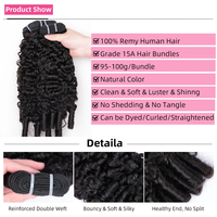 Extensions de cheveux humains indiens naturels bruts - Cheveux bouclés et ondulés soyeux et rebondissants, tissage à la machine, double trame, toutes les couleurs