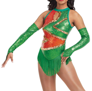 Red Majorette Uniforms - Custom Sequin Fringe Design