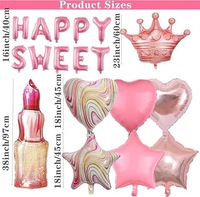 Kit de ballons pour 16e anniversaire, rose doré, lettres Happy Sweet, couronne, rouge à lèvres, ballons en feuille d'aluminium et en latex en forme de cœur, pour la décoration du 16e anniversaire