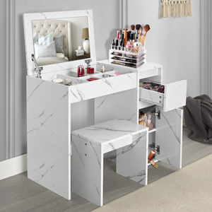 Factory Direct <b>Vanity</b> Desk Dressing <b>Table</b> with Flip up Mirror and Stool, Makeup for Bedroom Furniture - Product Image 1