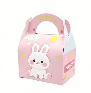 กล่องกระดาษเคลือบเงาแบบเป็นมิตรกับสิ่งแวดล้อมสำหรับขายส่ง กล่องของขวัญพิมพ์ลาย<span class=keywords><strong>กระต่าย</strong></span>น่ารัก กล่องของชำร่วยแบบมีหูหิ้วพกพาสะดวก - Product Image 1