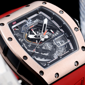 Reloj Mecánico Automático de Alta Gama con Caja de Aleación de Lujo, Correa Roja, Esqueletizado, Estilo Casual para Hombre, Resistente al Agua - Product Image 2