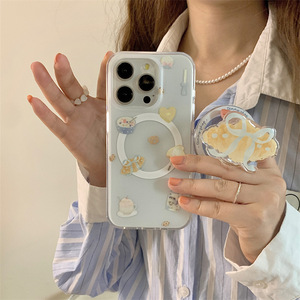 เคสโทรศัพท์แบบแม่เหล็ก Bow Croissant สีฟ้านม ดีไซน์แฟชั่น ป้องกันการกระแทก สำหรับ iPhone 14 15 16 17 Pro Max สำหรับผู้หญิง - Product Image 2