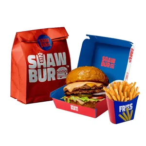 Tùy chỉnh in Kraft Giấy dùng một lần đưa ra container pháp chiên chip chủ Togo bánh Hamburger Burger Hộp bao bì thực phẩm
