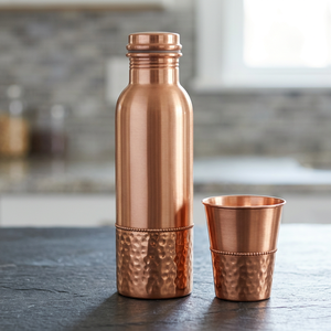 Pure Copper Water Bottle Hammered Copper Tumbler Portable <b>Drinkware</b> with Lid for Travel Office Outdoor Use- Indian Home Crafts - Product Image 4