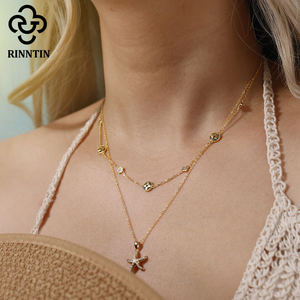 RINNTIN BGMN64 venta al por mayor S925 plata esterlina negro Shell 5A CZ trébol de cuatro hojas encanto gargantilla collar - Product Image 6