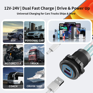 100W PD Type-C Car Charger & 18W USB QC3.0 sạc màu xanh <span class=keywords><strong>LED</strong></span> cho 12/24V xe tải thuyền RV cắm trại du thuyền không thấm nước sạc xe hơi - Product Image 4