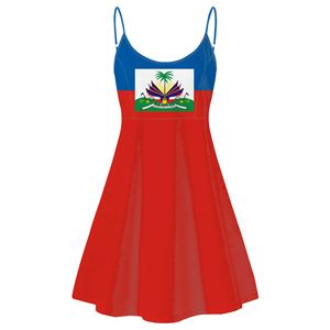 <span class=keywords><strong>Abito</strong></span> Estivo Senza Maniche con Bandiera di Haiti, Design Bandiera Haitiana Rossa e Blu, Vestito con Schiena Scoperta, Gonna Estiva alla Moda - Product Image 1