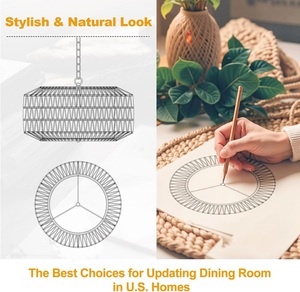 Lustre LED en rotin à hauteur réglable, style ferme, angle <span class=keywords><strong>de</strong></span> faisceau 360°, éclairage suspendu rustique pour îlot <span class=keywords><strong>de</strong></span> cuisine et chambre à coucher - Product Image 5