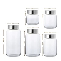 Stoples Kaca Mulut Lebar Isi Ulang 150ml 250ml 350ml 600ml 800ml Stoples Penyimpanan Makanan Dengan Tutup Stainless Steel untuk Dapur