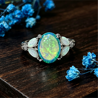 Bague en argent sterling 925 avec opale ovale grande taille, accent opale marquise et zircon cubique, hypoallergénique, cadeau pour femme