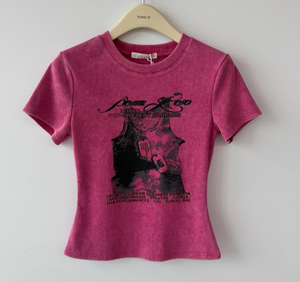 T-Shirt Vintage Y2K <span class=keywords><strong>Fucsia</strong></span> con Stampa Effetto Vissuto, Manica Corta, Vestibilità Regolare, Logo con Lettere, Abbigliamento Casual Estivo da <span class=keywords><strong>Donna</strong></span> - Product Image 6