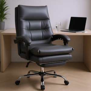 Sedia da Ufficio Direzionale in Pelle PU Grigio Scuro con Massaggio, Base Girevole Cromata e Braccioli Regolabili - Product Image 2