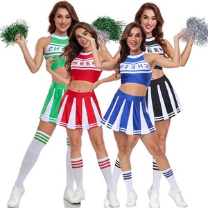 Costumes de cheerleading pour femmes, fête scolaire, Halloween, 3 pièces, avec pompons, chaussettes, HCFG-005-1 - Product Image 2
