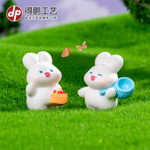 Dp Spring Flowers Bunny Décoration miniature en résine pour maison de poupée, ornement de bureau - Product Image 2