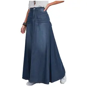 Ladies Blue Denim Long Jean Skirts Denim Maxi Skirt a Line Casual Wholesale Custom Cotton for Women High Quality Vintage Woven