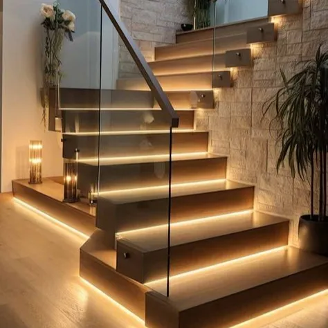 2024 Modern kapalı ev meşe kutusu asma merdiven yüzer merdiven