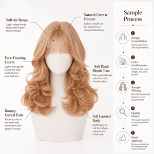 Perruque synthétique <span class=keywords><strong>longue</strong></span> ondulée en fibre haute température, bouclée et frisée, couleur blond miel, avec <span class=keywords><strong>frange</strong></span>, pour <span class=keywords><strong>femme</strong></span>, effet naturel, vente en gros - Product Image 3