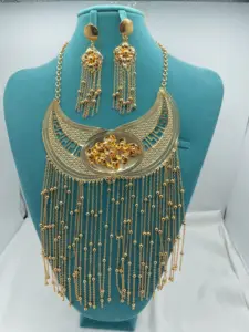 2024 Fashion Gold Plated Brass Jewellery Pendant Necklace Arabic Indian Bridal Women's Wedding Jewelry Set For Woman