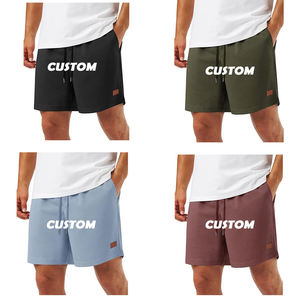 Shorts amples en polyester tricoté à motif gaufré, couleur unie, avec cordon de serrage, personnalisables avec logo, pour hommes et femmes, nouvelle mode décontractée d'été - Product Image 1