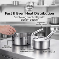 Casserole en acier inoxydable à fond triple épaisseur, avec poignée unique, compatible induction, finition brossée professionnelle, couvercle encastré, pot à lait