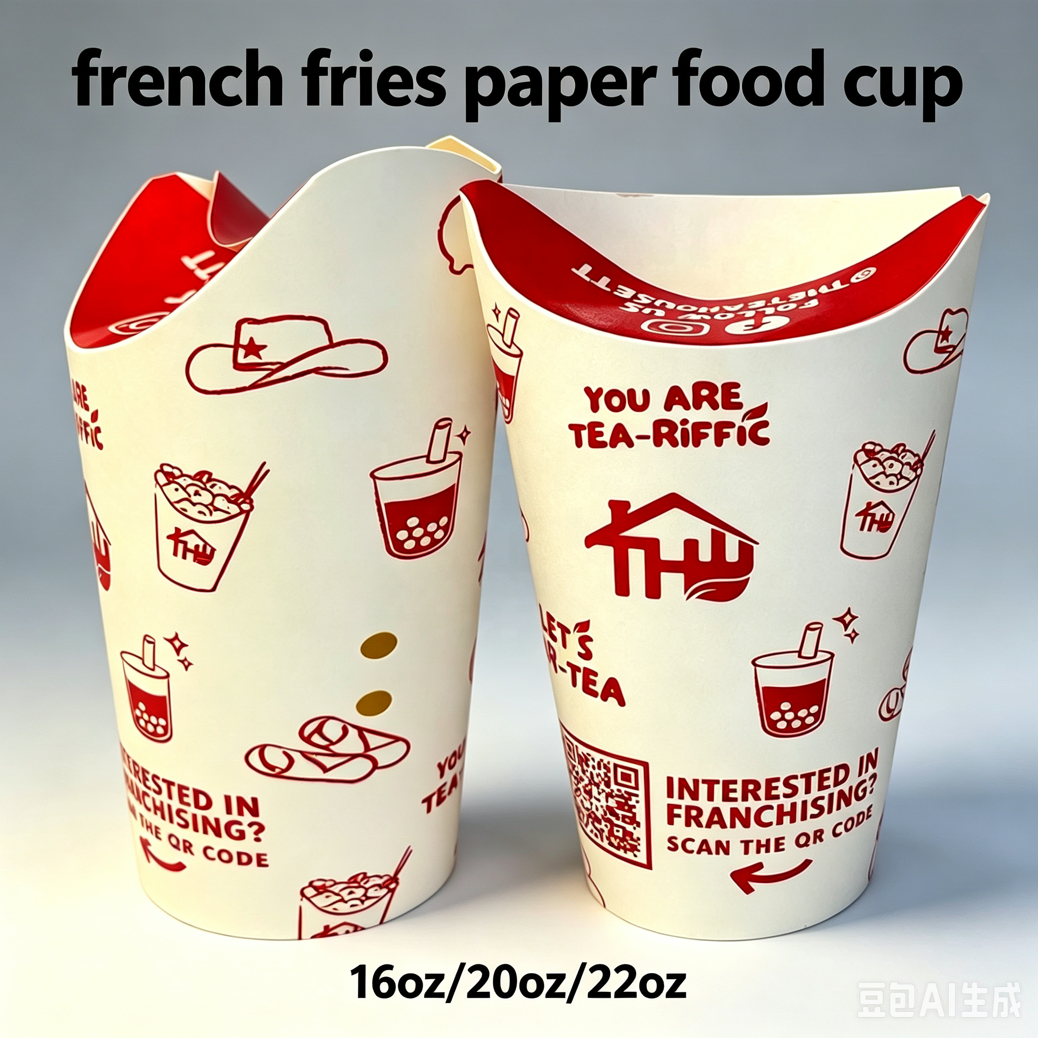 Custom Food Grade Kraft Butterfly Paper Cup Disposable French Fries Paper Cups Foldable Takeaway Snack Cup For Chicken/popcorn