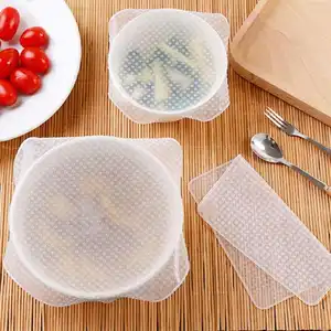 环保可重复使用的食品储存包装5pcs可清洗密封盖硅胶拉伸膜