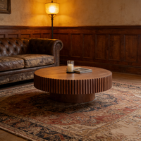 Table basse ronde élégante en bois avec lattes verticales – Table centrale moderne pour salon – Table en bois stylée – Meilleur prix