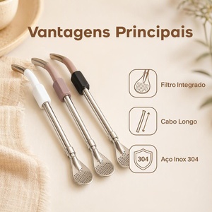 Paille à yerba maté colorée réutilisable en acier inoxydable 304 avec embout filtrant - Product Image 1