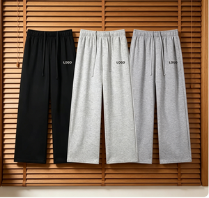 Pantalon de survêtement <span class=keywords><strong>homme</strong></span> personnalisé sans revers, couleur avoine clair, extensible, coupe oversize, style hip-hop, taille brodée, taille mi-haute - Product Image 1