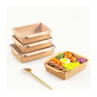 Boîtes jetables autoportantes en papier kraft 700 ml pour la restauration rapide, les fruits à emporter, avec couvercle à fenêtre en plastique, pour sushis, salades et usage en restaurant