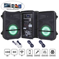 Combo Mezclador Amplificado de Audio Profesional de 800 W y 4 Canales con Set de Karaoke Inalámbrico de 2x8", Sistema de Altavoces PA, FM/Micrófono, Bocina Parlante