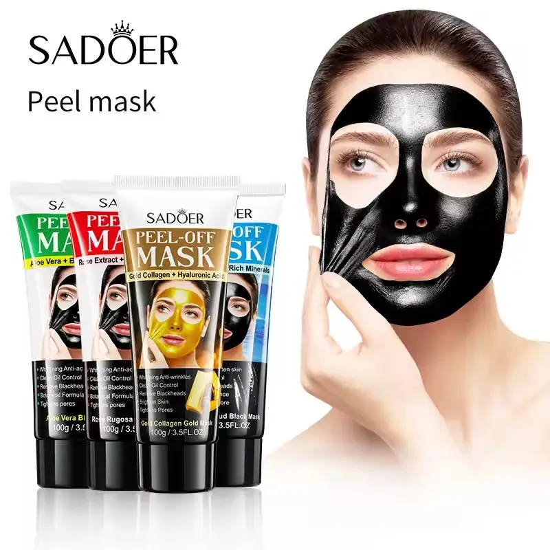 OEM SADOER Wholesale Gold Collagen Dead Sea Mud Blackhead Removal Mask Deep Cleansing Pores Blackhead Removal Peel-off Mask