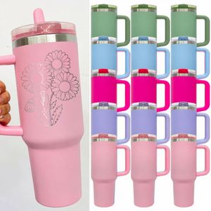 Gobelet isotherme 40oz en acier inoxydable blanc macaron, anti-déversement et anti-fuite, avec paille rabattable amovible, pour sublimation - Product Image 1