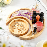 Plateau en bois d'acacia poli en forme de croissant de lune pour l'organisation d'huiles essentielles et le rangement de bijoux, plateau de service et de rangement en bois en forme de lune
