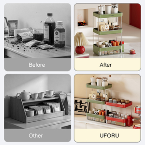 UFORU Paniers et supports en plastique, organiseur multifonctionnel à 3 niveaux pour sachets de café, de thé, contenants alimentaires, rangement de <span class=keywords><strong>cuisine</strong></span> - Product Image 4