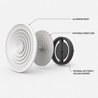 Diffuseur d'air rond en aluminium pour plafond HVAC avec registre papillon, pour l'alimentation en air des conduits de climatisation
